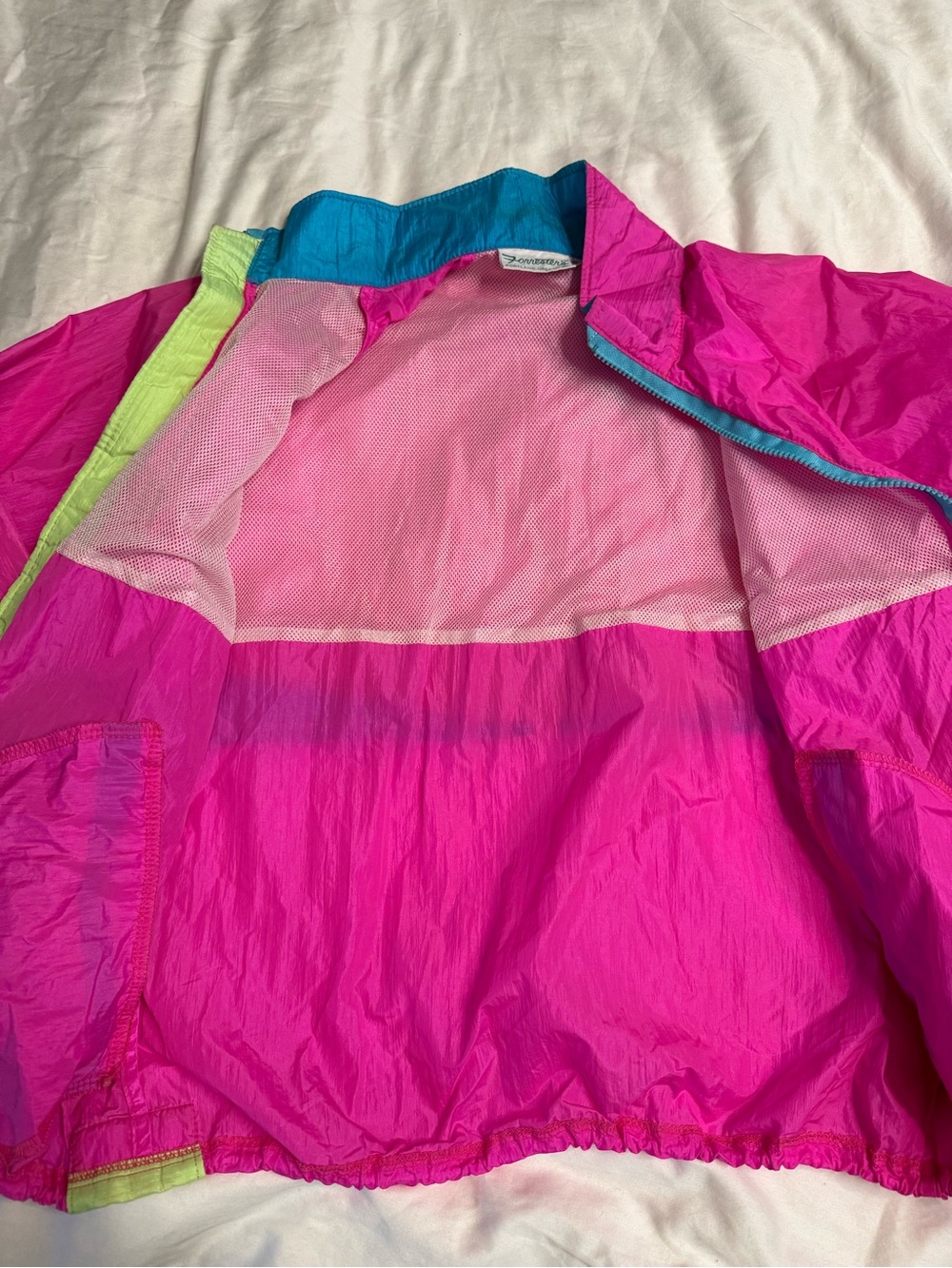 Forrester’s Vintage neon pink teal MEDIUM windbreaker jacket colorblock neon - Picture 5 of 10
